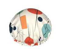 Reusable Shower Cap for Women Men Large Waterproof Shower Bonnet Washable Bath Cap Modern Mid Century Hair Hat Elastic Band Double Layered Shower Hat for Long Hair, Braids