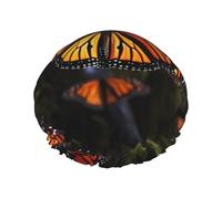 Reusable Shower Cap for Women Men Large Waterproof Shower Bonnet Washable Bath Cap Monarch Butterflies Hair Hat Elastic Band Double Layered Shower Hat for Long Hair, Braids
