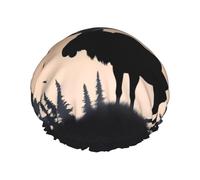 Reusable Shower Cap for Women Men Large Waterproof Shower Bonnet Washable Bath Cap Moose Mountain Pine Tree Hair Hat Elastic Band Double Layered Shower Hat for Long Hair, Braids