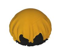 Reusable Shower Cap for Women Men Large Waterproof Shower Bonnet Washable Bath Cap Mustard Yellow and Black Hair Hat Elastic Band Double Layered Shower Hat for Long Hair, Braids