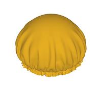Reusable Shower Cap for Women Men Large Waterproof Shower Bonnet Washable Bath Cap Mustard Yellow Hair Hat Elastic Band Double Layered Shower Hat for Long Hair, Braids
