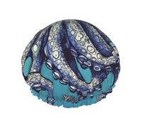 Reusable Shower Cap for Women Men Large Waterproof Shower Bonnet Washable Bath Cap Octopus Design Hair Hat Elastic Band Double Layered Shower Hat for Long Hair, Braids