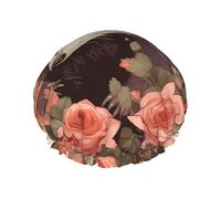 Reusable Shower Cap for Women Men Large Waterproof Shower Bonnet Washable Bath Cap Opossum and Roses Hair Hat Elastic Band Double Layered Shower Hat for Long Hair, Braids