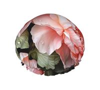 Reusable Shower Cap for Women Men Large Waterproof Shower Bonnet Washable Bath Cap Peony Flowers Rose Hair Hat Elastic Band Double Layered Shower Hat for Long Hair, Braids