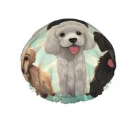 Reusable Shower Cap for Women Men Large Waterproof Shower Bonnet Washable Bath Cap Poodles Dogs Hair Hat Elastic Band Double Layered Shower Hat for Long Hair, Braids