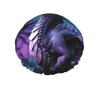 Reusable Shower Cap for Women Men Large Waterproof Shower Bonnet Washable Bath Cap Purple Dragon Purple Moon Hair Hat Elastic Band Double Layered Shower Hat for Long Hair, Braids