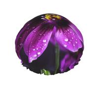 Reusable Shower Cap for Women Men Large Waterproof Shower Bonnet Washable Bath Cap Purple flower Hair Hat Elastic Band Double Layered Shower Hat for Long Hair, Braids