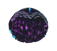 Reusable Shower Cap for Women Men Large Waterproof Shower Bonnet Washable Bath Cap Purple Owl Hair Hat Elastic Band Double Layered Shower Hat for Long Hair, Braids