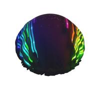 Reusable Shower Cap for Women Men Large Waterproof Shower Bonnet Washable Bath Cap Rainbow Neon Hair Hat Elastic Band Double Layered Shower Hat for Long Hair, Braids