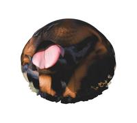 Reusable Shower Cap for Women Men Large Waterproof Shower Bonnet Washable Bath Cap Rottweiler dog Hair Hat Elastic Band Double Layered Shower Hat for Long Hair, Braids