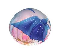 Reusable Shower Cap for Women Men Large Waterproof Shower Bonnet Washable Bath Cap Sea Animals Stingrays Hair Hat Elastic Band Double Layered Shower Hat for Long Hair, Braids