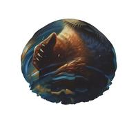 Reusable Shower Cap for Women Men Large Waterproof Shower Bonnet Washable Bath Cap Sea Otters Painting Hair Hat Elastic Band Double Layered Shower Hat for Long Hair, Braids
