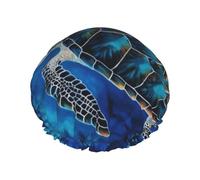 Reusable Shower Cap for Women Men Large Waterproof Shower Bonnet Washable Bath Cap Sea Turtle-Blue Hair Hat Elastic Band Double Layered Shower Hat for Long Hair, Braids