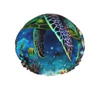 Reusable Shower Cap for Women Men Large Waterproof Shower Bonnet Washable Bath Cap Sea Turtles Diamond Painting Hair Hat Elastic Band Double Layered Shower Hat for Long Hair, Braids