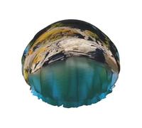 Reusable Shower Cap for Women Men Large Waterproof Shower Bonnet Washable Bath Cap Spirit Island in Lake Hair Hat Elastic Band Double Layered Shower Hat for Long Hair, Braids