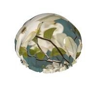 Reusable Shower Cap for Women Men Large Waterproof Shower Bonnet Washable Bath Cap Spring Dogwood Blossoms Hair Hat Elastic Band Double Layered Shower Hat for Long Hair, Braids