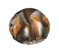 Reusable Shower Cap for Women Men Large Waterproof Shower Bonnet Washable Bath Cap Squirrel Animal Hair Hat Elastic Band Double Layered Shower Hat for Long Hair, Braids