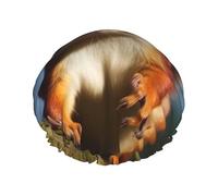 Reusable Shower Cap for Women Men Large Waterproof Shower Bonnet Washable Bath Cap Squirrel Funny Animal Hair Hat Elastic Band Double Layered Shower Hat for Long Hair, Braids
