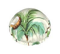 Reusable Shower Cap for Women Men Large Waterproof Shower Bonnet Washable Bath Cap Summer Coconut Tree Hair Hat Elastic Band Double Layered Shower Hat for Long Hair, Braids