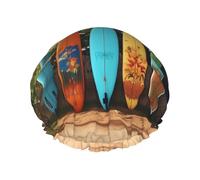 Reusable Shower Cap for Women Men Large Waterproof Shower Bonnet Washable Bath Cap Surf's up Surfboard Hair Hat Elastic Band Double Layered Shower Hat for Long Hair, Braids