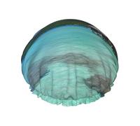 Reusable Shower Cap for Women Men Large Waterproof Shower Bonnet Washable Bath Cap Tahiti Beach Hair Hat Elastic Band Double Layered Shower Hat for Long Hair, Braids