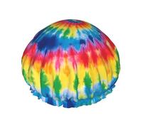 Reusable Shower Cap for Women Men Large Waterproof Shower Bonnet Washable Bath Cap tie dye rainbow Hair Hat Elastic Band Double Layered Shower Hat for Long Hair, Braids