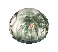 Reusable Shower Cap for Women Men Large Waterproof Shower Bonnet Washable Bath Cap Tropical Palm Trees Hair Hat Elastic Band Double Layered Shower Hat for Long Hair, Braids