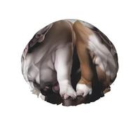 Reusable Shower Cap for Women Men Large Waterproof Shower Bonnet Washable Bath Cap Two Cute Bulldog Dogs Hair Hat Elastic Band Double Layered Shower Hat for Long Hair, Braids