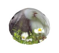 Reusable Shower Cap for Women Men Large Waterproof Shower Bonnet Washable Bath Cap Two Little Cute Rabbits Hair Hat Elastic Band Double Layered Shower Hat for Long Hair, Braids