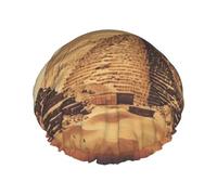 Reusable Shower Cap for Women Men Large Waterproof Shower Bonnet Washable Bath Cap Vintage Great Egyptian Pyramid Hair Hat Elastic Band Double Layered Shower Hat for Long Hair, Braids