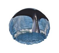 Reusable Shower Cap for Women Men Large Waterproof Shower Bonnet Washable Bath Cap Whale Tail Hair Hat Elastic Band Double Layered Shower Hat for Long Hair, Braids