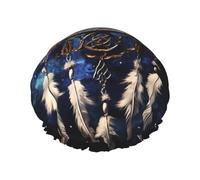 Reusable Shower Cap for Women Men Large Waterproof Shower Bonnet Washable Bath Cap White fantasy dream catcher Hair Hat Elastic Band Double Layered Shower Hat for Long Hair, Braids