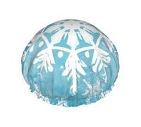 Reusable Shower Cap for Women Men Large Waterproof Shower Bonnet Washable Bath Cap Winter Snowflake Hair Hat Elastic Band Double Layered Shower Hat for Long Hair, Braids