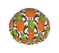 Reusable Shower Cap For Women Pine Fruit Print Bath Cap Double Layer Waterproof Shower Hair Protector Adjustable Elastic Band Shower Hat For Home Spa Salon Bathing Caps