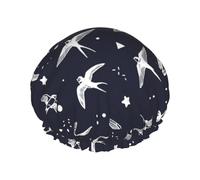 Reusable Shower Cap For Women Swallow Bird Bath Double Layer Waterproof Hair Protector Adjustable Elasti c Band