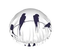 Reusable Shower Cap For Women Swallow Bird Pattern Bath Double Layer Waterproof Hair Protector Adjustabl e Elastic Band