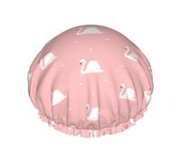 Reusable Shower Cap For Women Swans Print Pattern Bath Cap Double Layer Waterproof Shower Hair Protector Adjustable Elastic Band Shower Hat For Home Spa Salon Bathing Caps