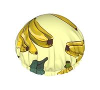 Reusable Shower Cap for Women Waterproof Bath Caps Double Layer Bath Hair Caps Banana Print1 Shower Hat for Ladies Spa Salon, Large Size for All Hair Lengths
