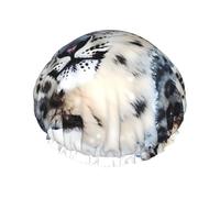 Reusable Shower Cap for Women Waterproof Bath Caps Double Layer Bath Hair Caps Blue eyed snow leopard Shower Hat for Ladies Spa Salon, Large Size for All Hair Lengths