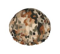 Reusable Shower Cap for Women Waterproof Bath Caps Double Layer Bath Hair Caps Brown and Leopard Print Camouflage Shower Hat for Ladies Spa Salon, Large Size for All Hair Lengths