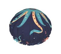 Reusable Shower Cap for Women Waterproof Bath Caps Double Layer Bath Hair Caps Cartoon Octopus Shower Hat for Ladies Spa Salon, Large Size for All Hair Lengths