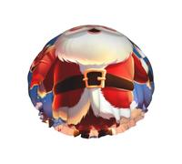 Reusable Shower Cap for Women Waterproof Bath Caps Double Layer Bath Hair Caps Christmas Santa Claus Shower Hat for Ladies Spa Salon, Large Size for All Hair Lengths