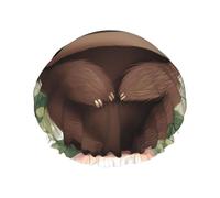Reusable Shower Cap for Women Waterproof Bath Caps Double Layer Bath Hair Caps Cute Cartoon Sloth Shower Hat for Ladies Spa Salon, Large Size for All Hair Lengths