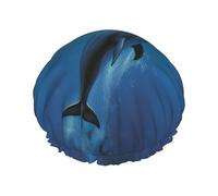 Reusable Shower Cap for Women Waterproof Bath Caps Double Layer Bath Hair Caps Dolphin Shower Hat for Ladies Spa Salon, Large Size for All Hair Lengths