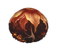 Reusable Shower Cap for Women Waterproof Bath Caps Double Layer Bath Hair Caps Flame Flower Shower Hat for Ladies Spa Salon, Large Size for All Hair Lengths