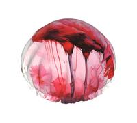 Reusable Shower Cap for Women Waterproof Bath Caps Double Layer Bath Hair Caps Flamingo Watercolor Shower Hat for Ladies Spa Salon, Large Size for All Hair Lengths