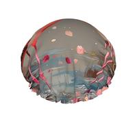 Reusable Shower Cap for Women Waterproof Bath Caps Double Layer Bath Hair Caps Flamingos and Flowers Shower Hat for Ladies Spa Salon, Large Size for All Hair Lengths