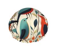 Reusable Shower Cap for Women Waterproof Bath Caps Double Layer Bath Hair Caps Flock of Birds Shower Hat for Ladies Spa Salon, Large Size for All Hair Lengths