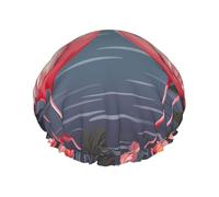 Reusable Shower Cap for Women Waterproof Bath Caps Double Layer Bath Hair Caps Flock of Tropical Flamingos Shower Hat for Ladies Spa Salon, Large Size for All Hair Lengths