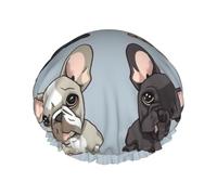 Reusable Shower Cap for Women Waterproof Bath Caps Double Layer Bath Hair Caps french bulldog Shower Hat for Ladies Spa Salon, Large Size for All Hair Lengths